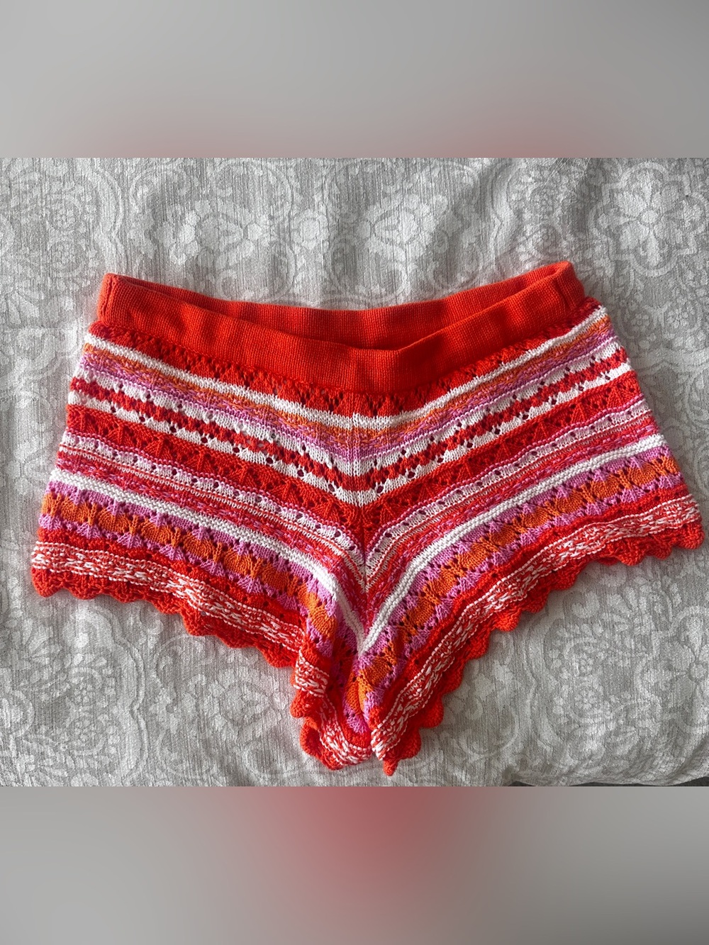 H&M Crochet Knit Shorts Size S- Orange/Pink/White - Picture 3 of 5